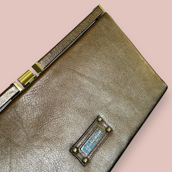 NWT Charles David Metallic Bronze Leather Oversized Clutch 12.25 x 6.25” - Picture 8 of 12